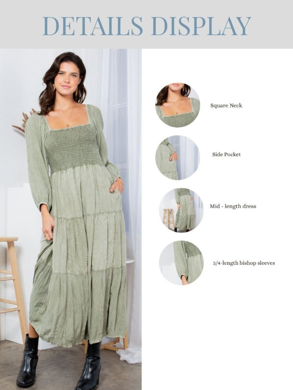 Embroidered Empire Mid-Length Dress - Picture 6 of 6